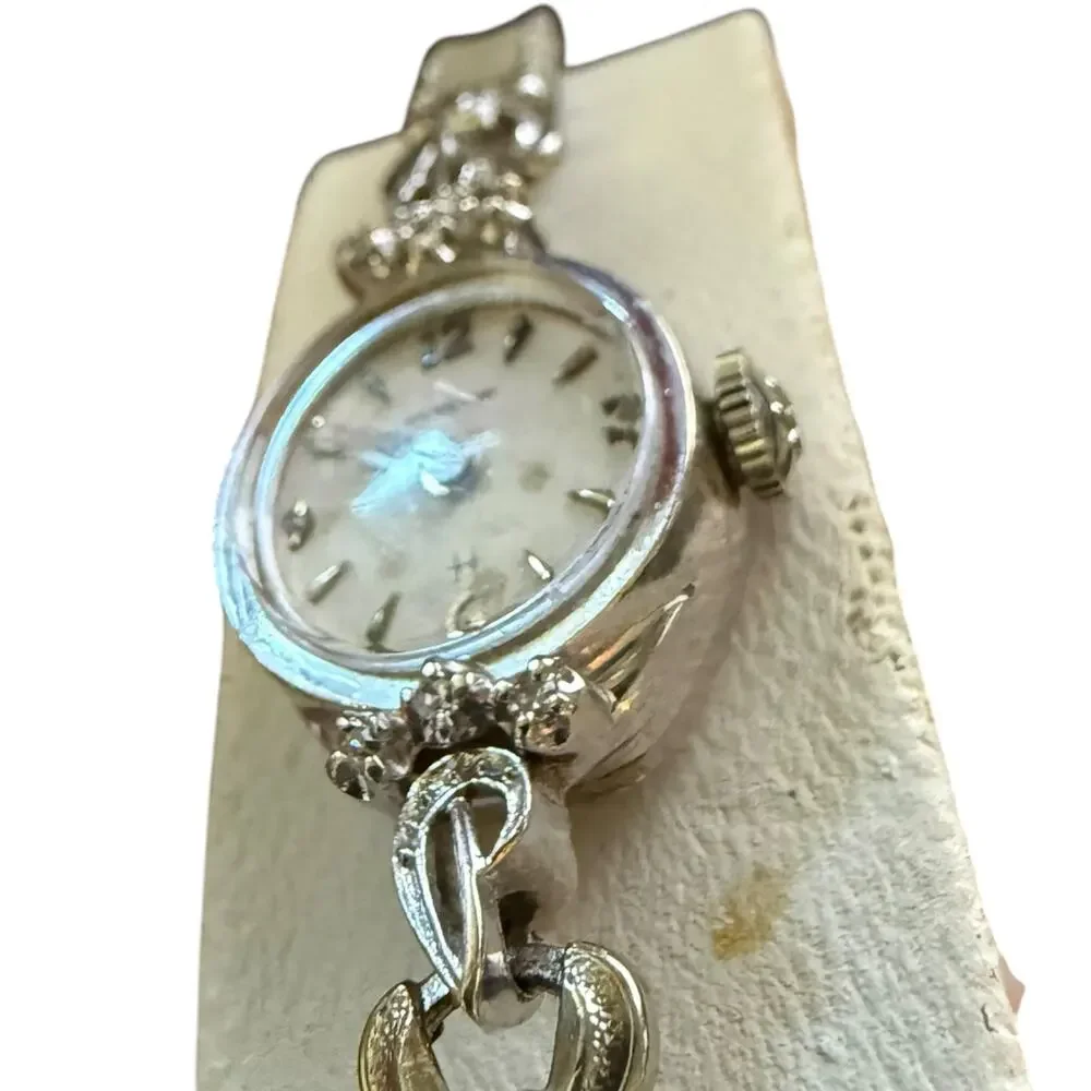 Hamilton Vintage 14K White Gold Diamond Ladies Watch - Working