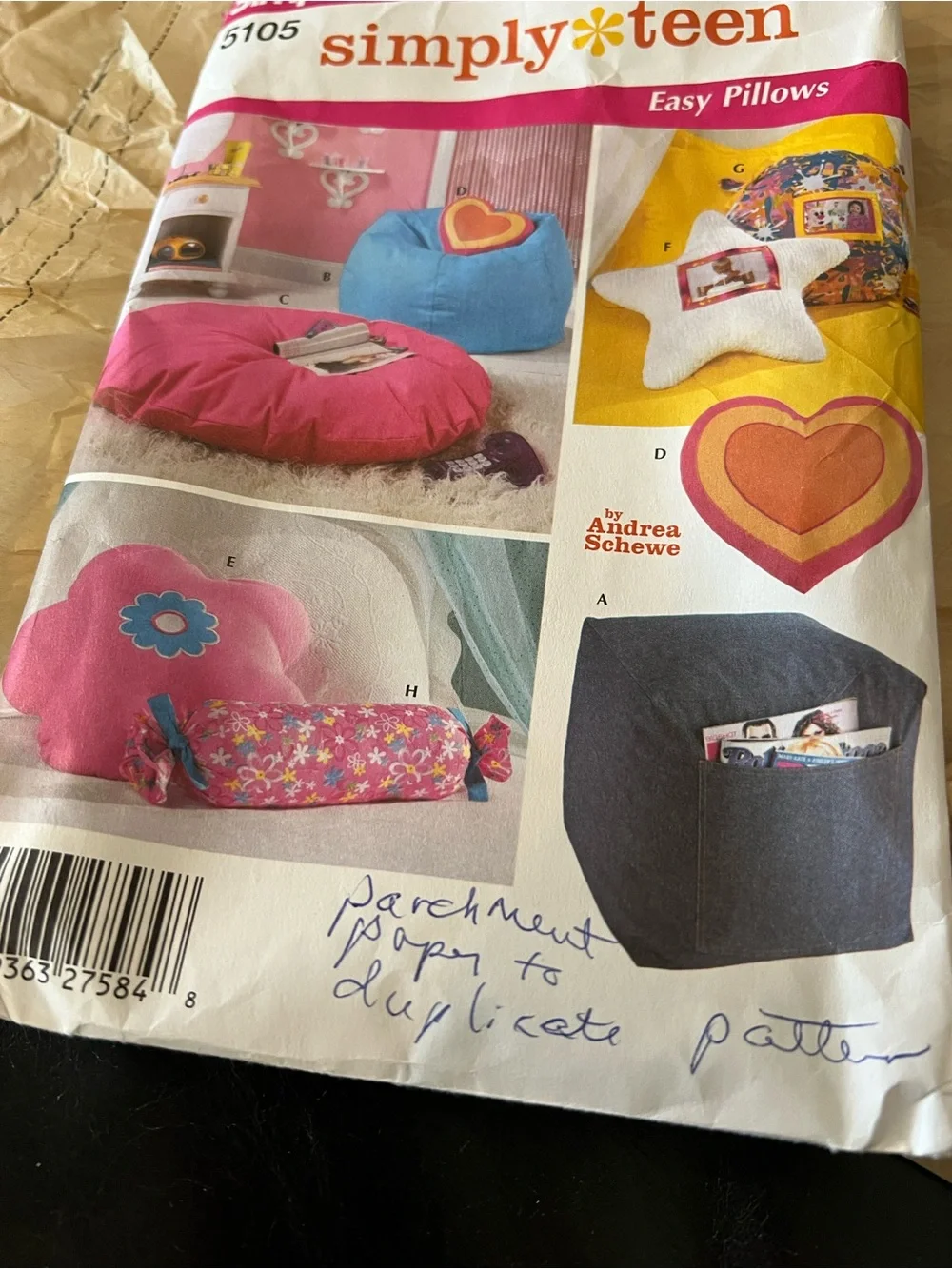 Sewing Pattern Home Pillows & Beanbag Simplicity Simply Teen 5105