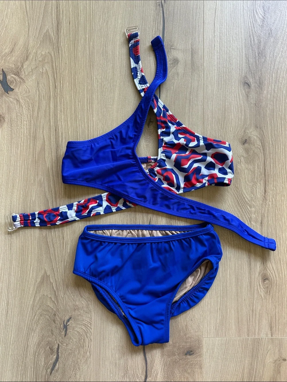 Girls Blue Geo Print Two-Piece Dance Costume