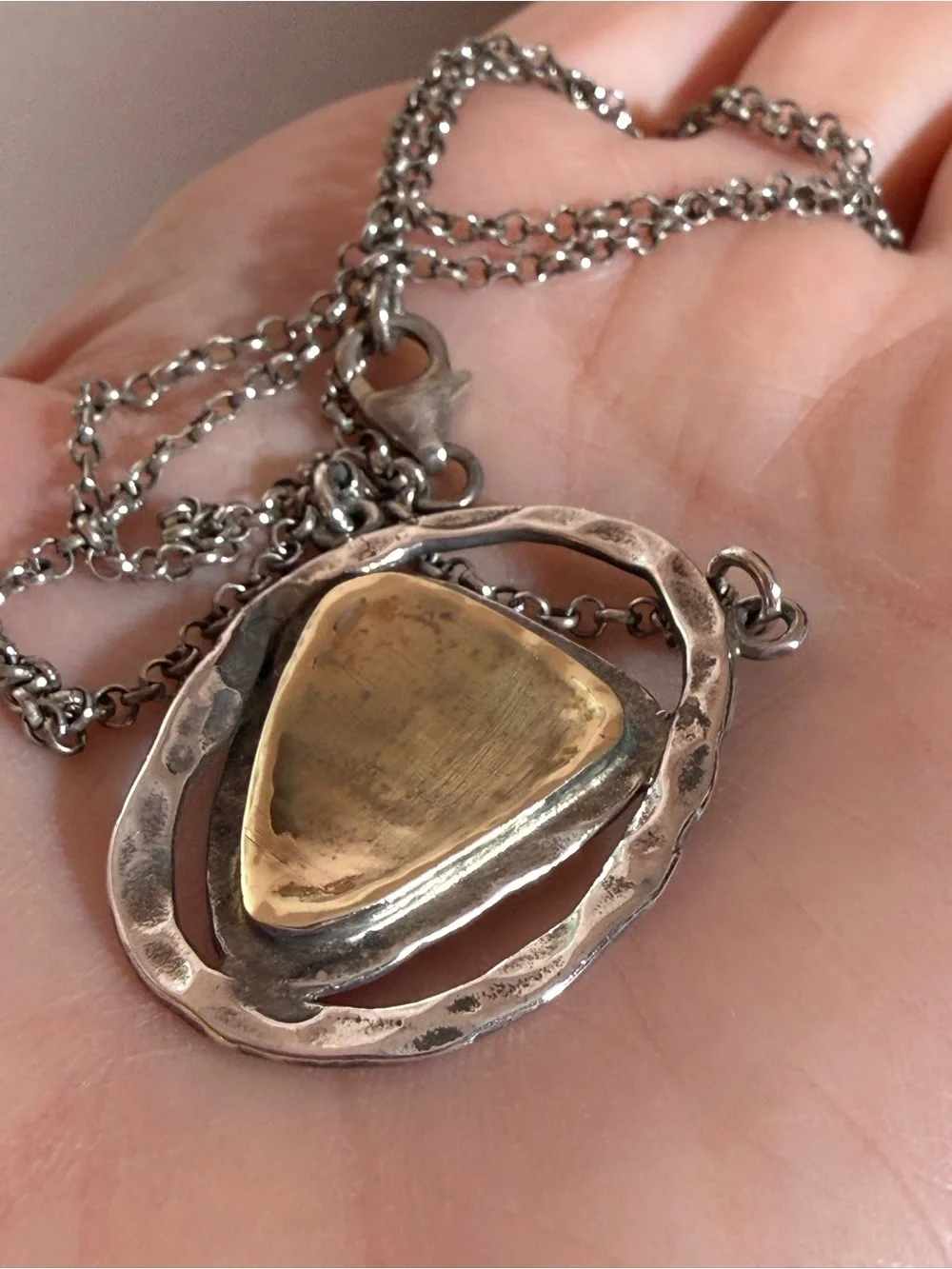 Vintage Modernist Sterling silver gold Abstract Minimalist Pendent Necklace