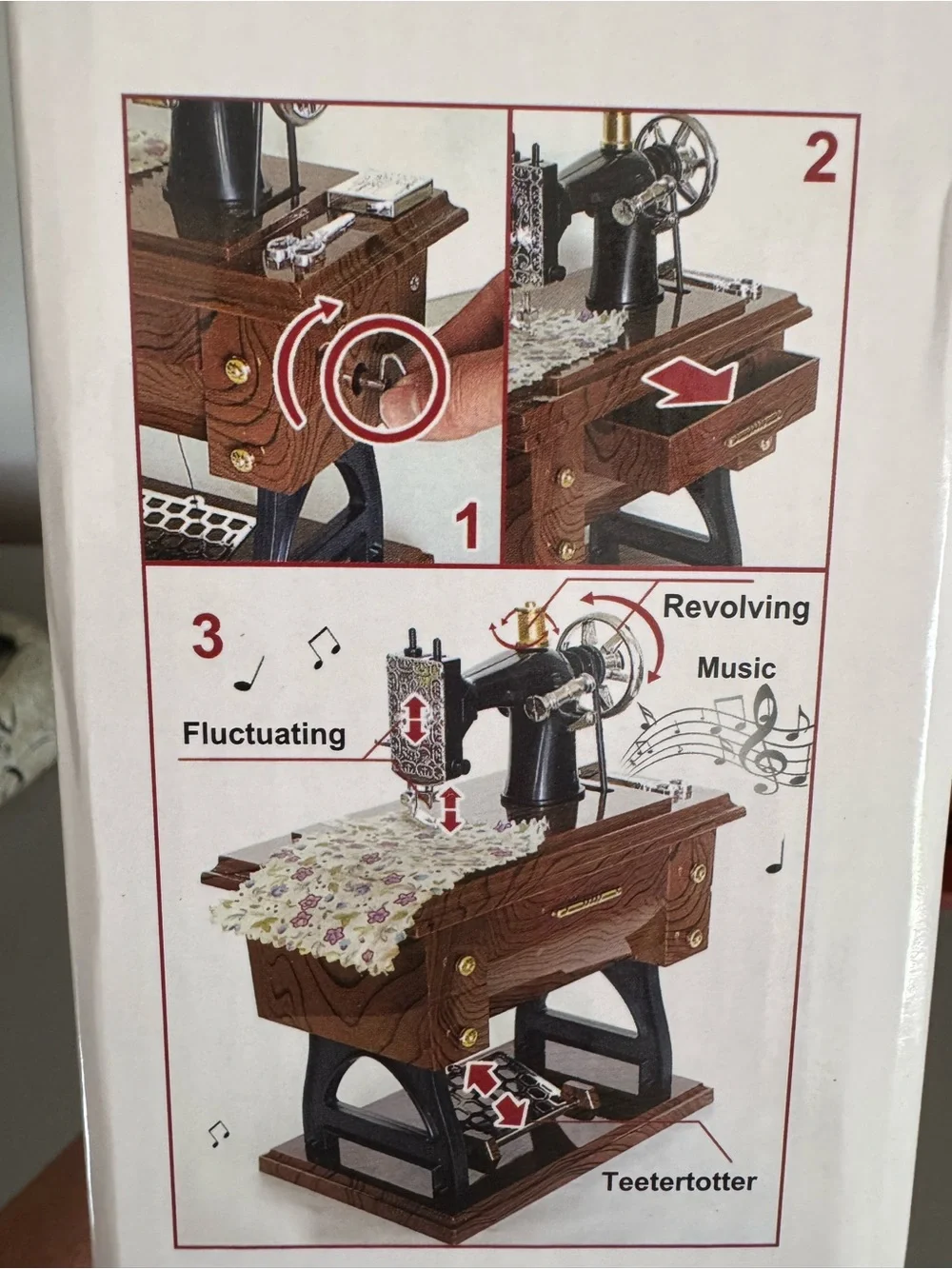 Vintage-Style Black & Red Decorative Sewing Machine for Home Office