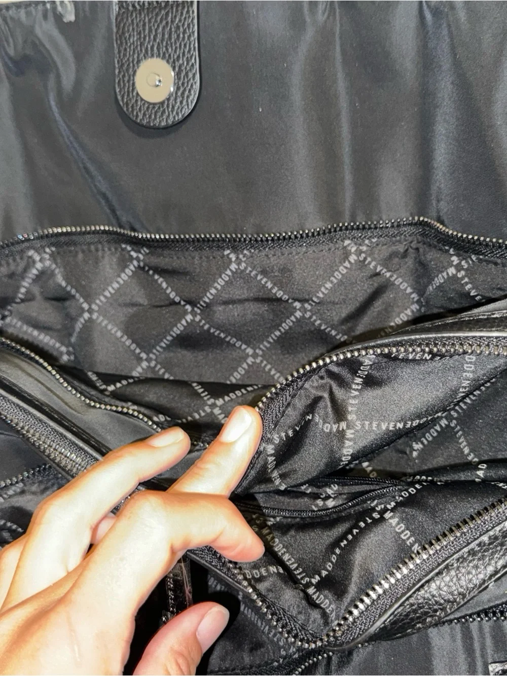 Steve Madden Black Quilted Nylon Laptop Tote Work Bag Travel Shoulder Bag