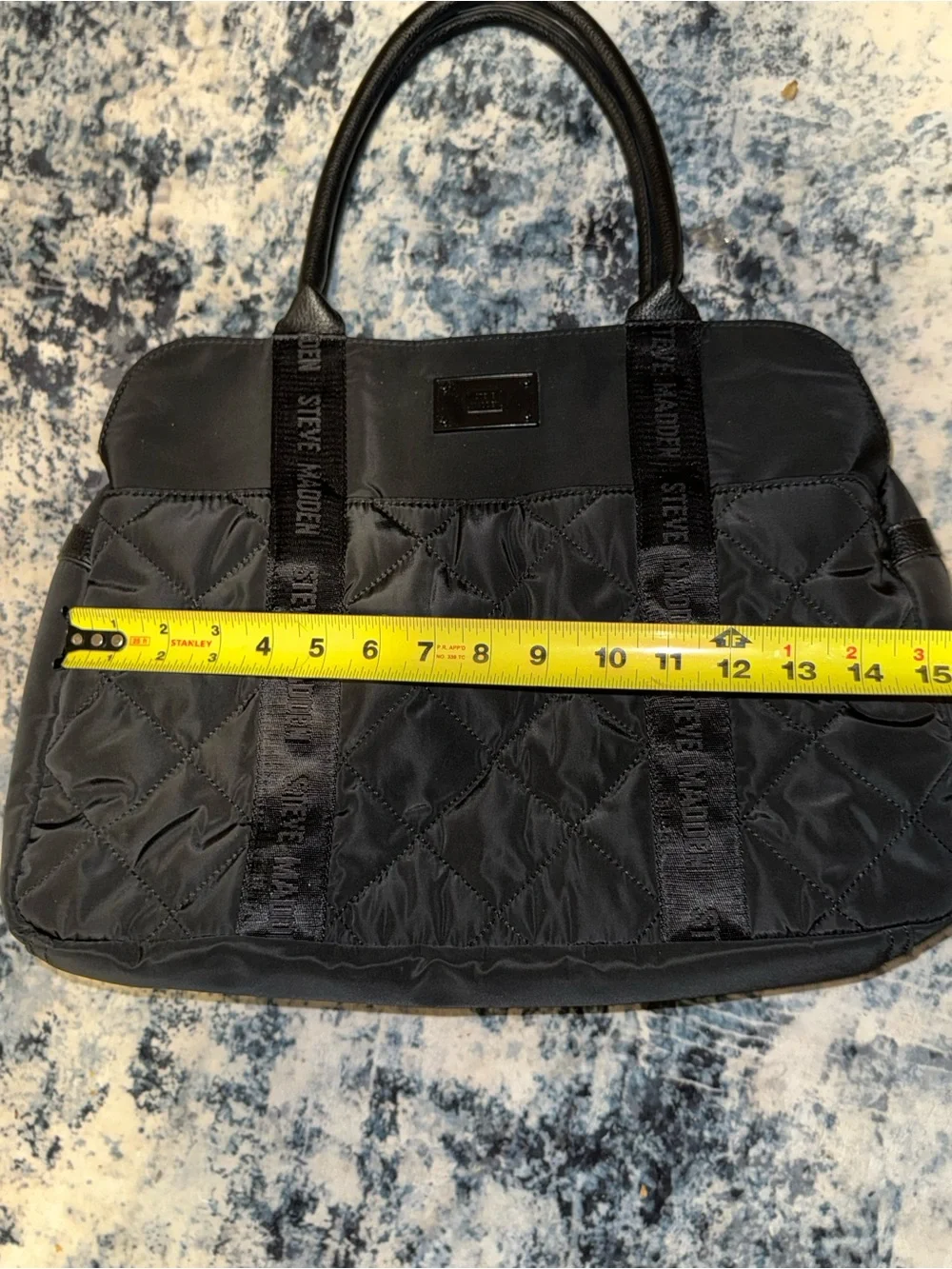 Steve Madden Black Quilted Nylon Laptop Tote Work Bag Travel Shoulder Bag