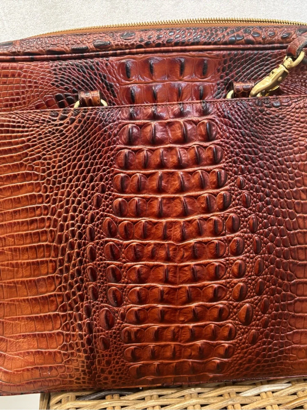 Brahmin Brown Croc-Embossed Leather Laptop Briefcase
