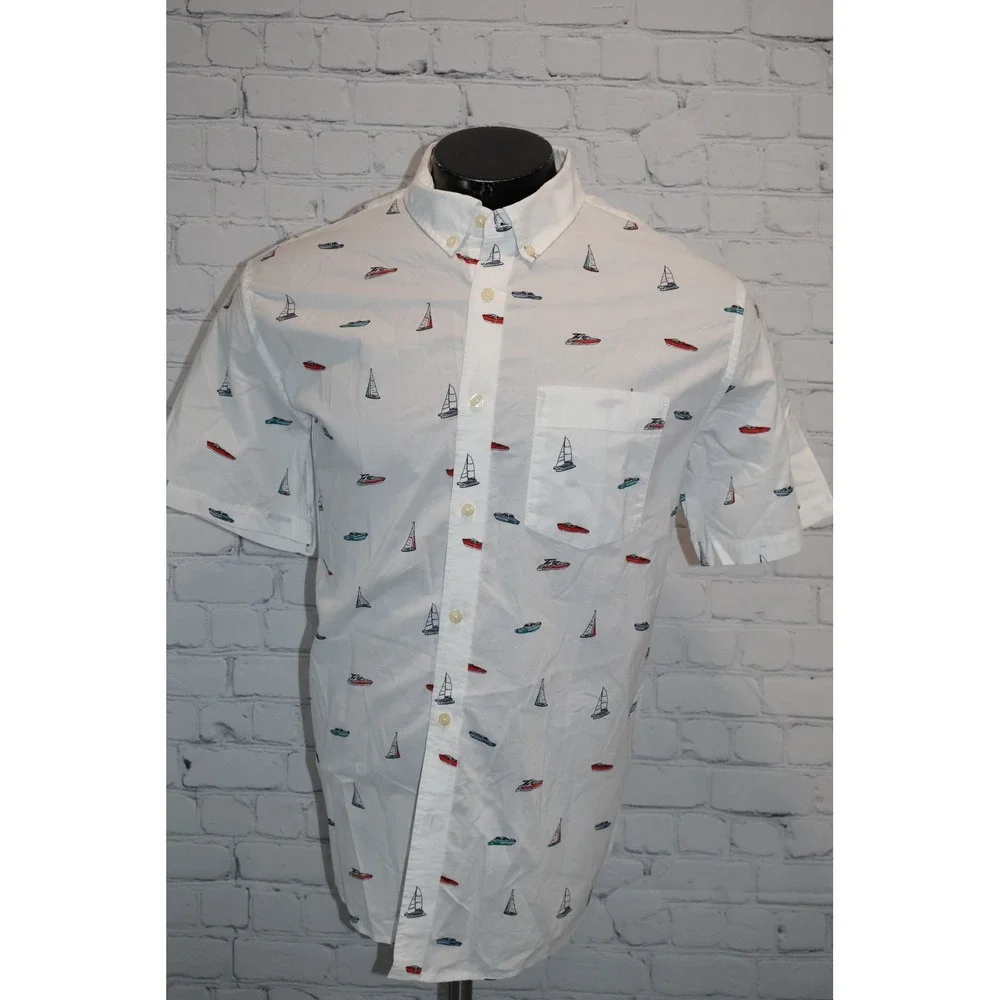 Banana Republic Button Down Shirt Mens XL White Sailboat Speedboat Print