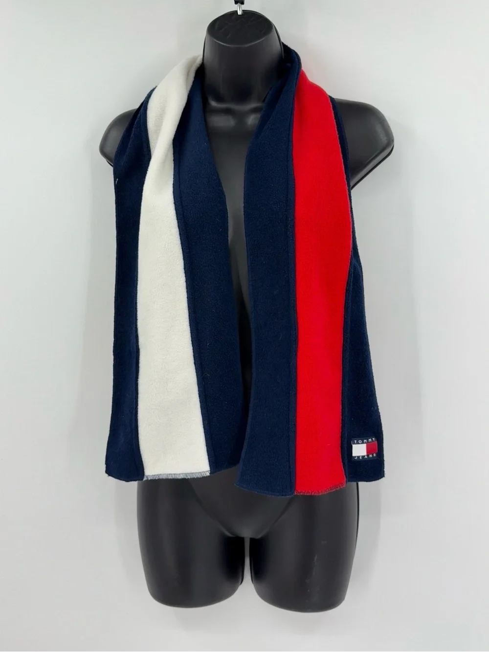 Vintage 90s / Y2K Tommy Jeans Colorblock Fleece Scarf | Navy Red White | OS