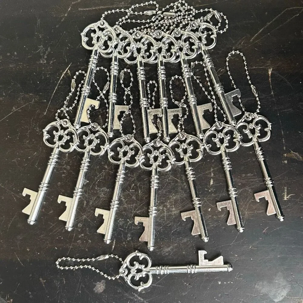 Lot 14 Ornate Antique Style Skeleton Key Bottle Opener Silver Tone Gift Wedding