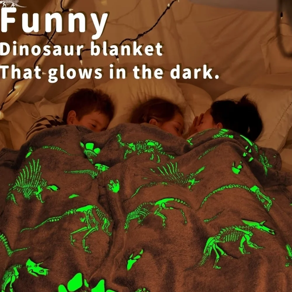 Gray Dinosaur Skeleton Blanket