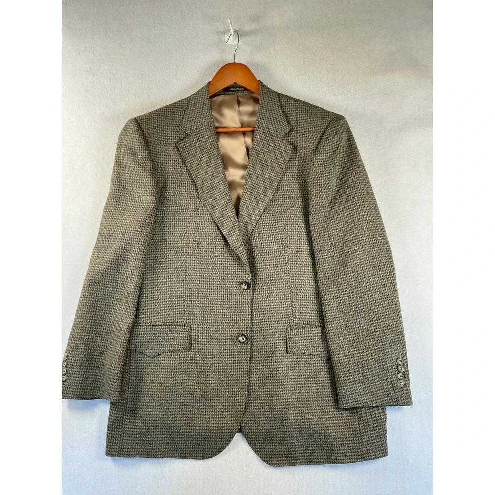 Warren Sewell Mens 44R Western Blazer Brown Houndstooth Wool Blend Sport‎ Coat