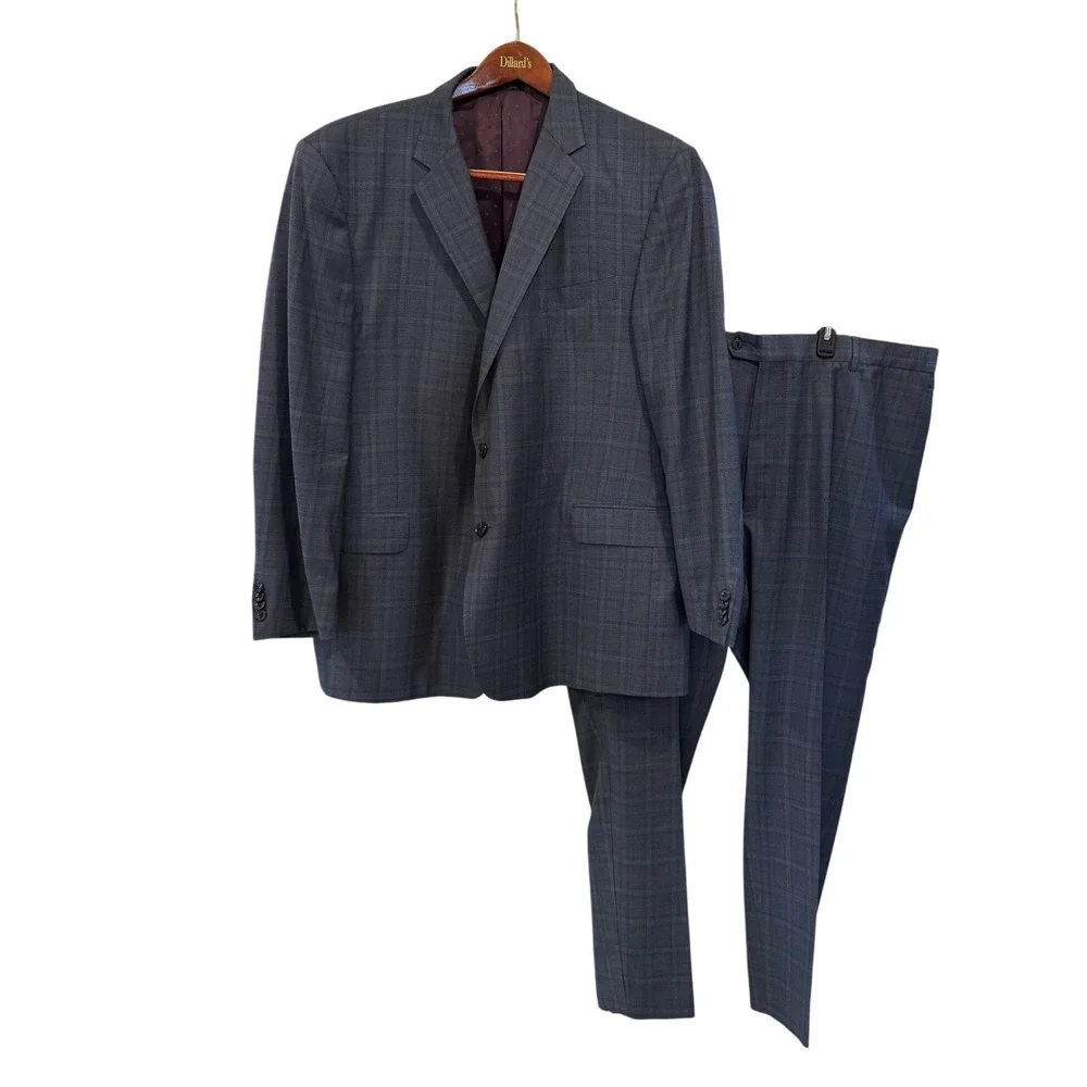 Jos. A. Bank Reserve Ermenegildo Zegna Wool Suit Blue Glen Plaid Mens 48R