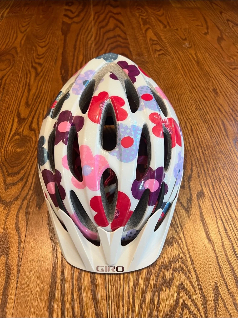 Giro Kids White Helmet with Pink, Purple & Red Floral Accents