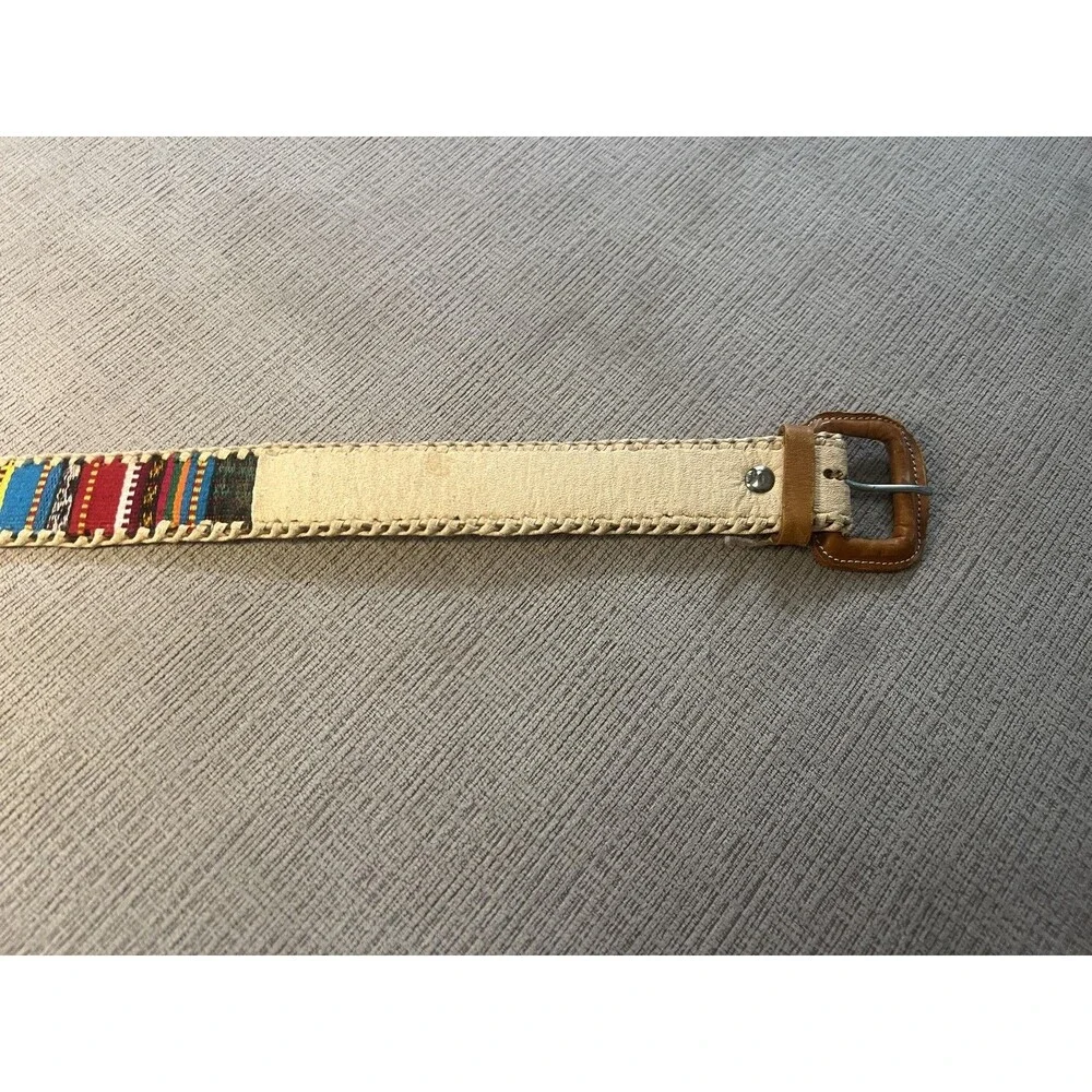 Woven Stripe Belt Womens 32 Multicolor Fabric Trim Faux Leather Boho Western