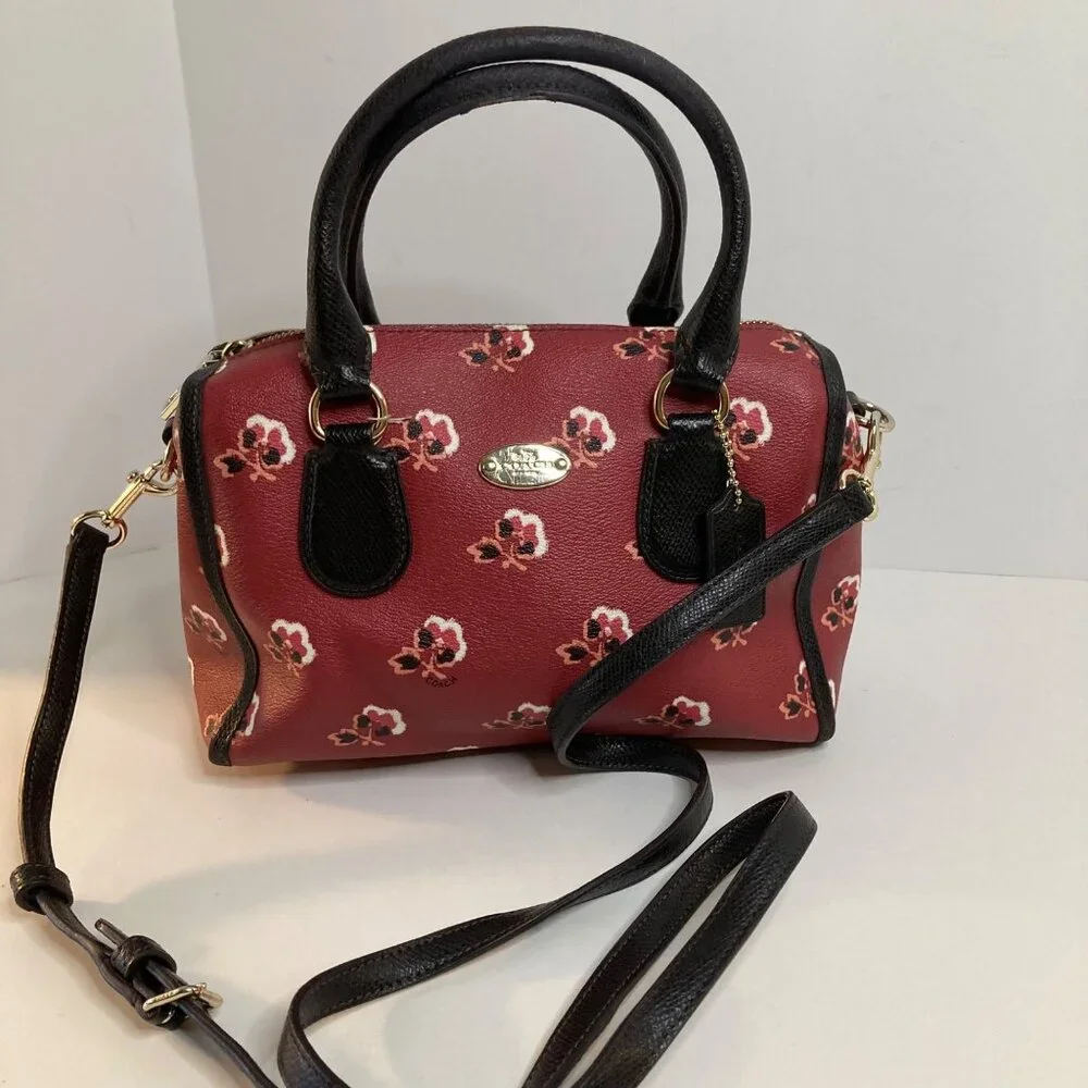 Womens Coach Bramble Rose MIni‎ Bennett Leather Satchel 9.5 x 6.5 x 4.5