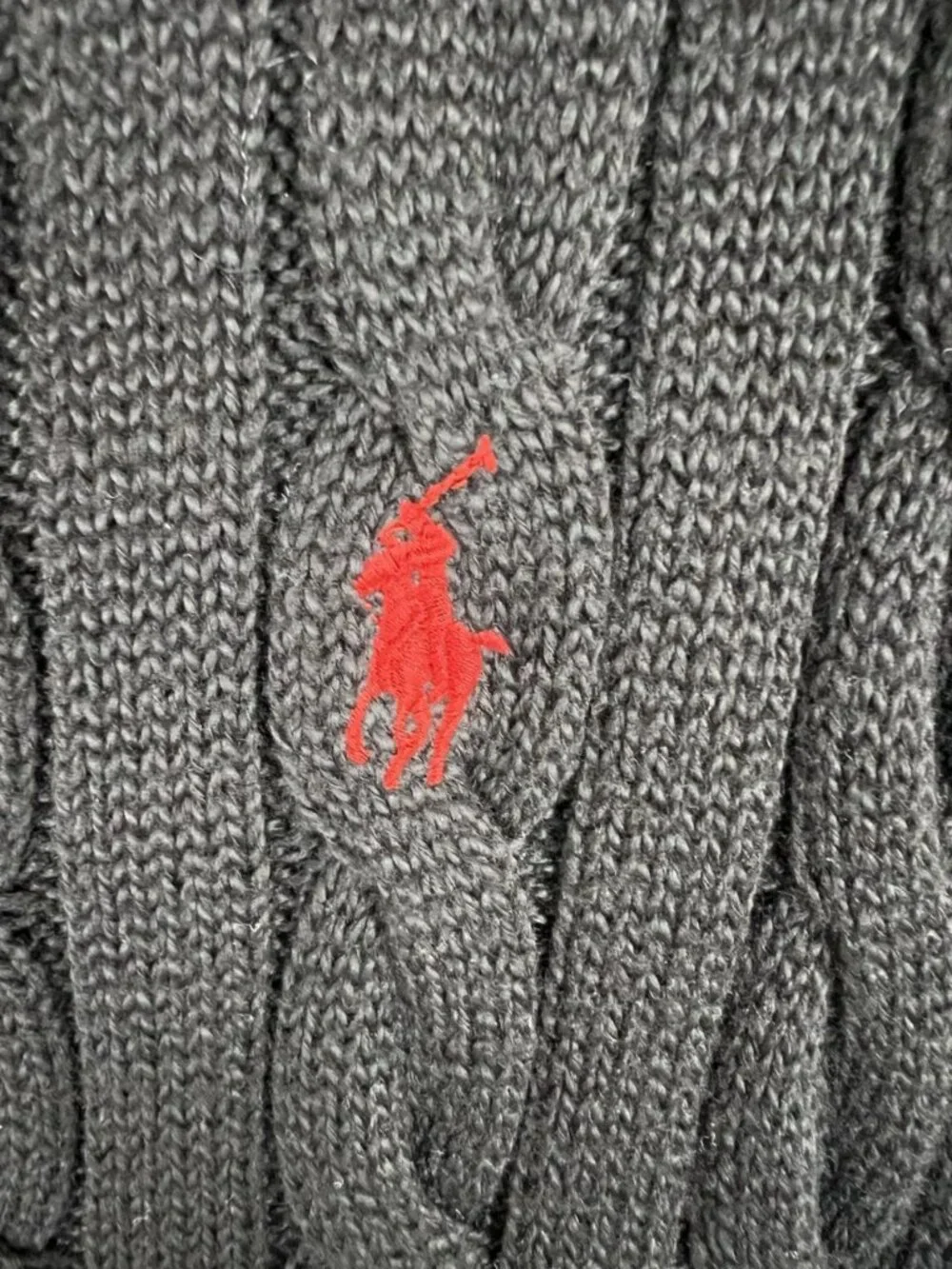 Polo Ralph Lauren Cable Knit Quarter Zip Sweater XL Black Cotton Red Pony Mock