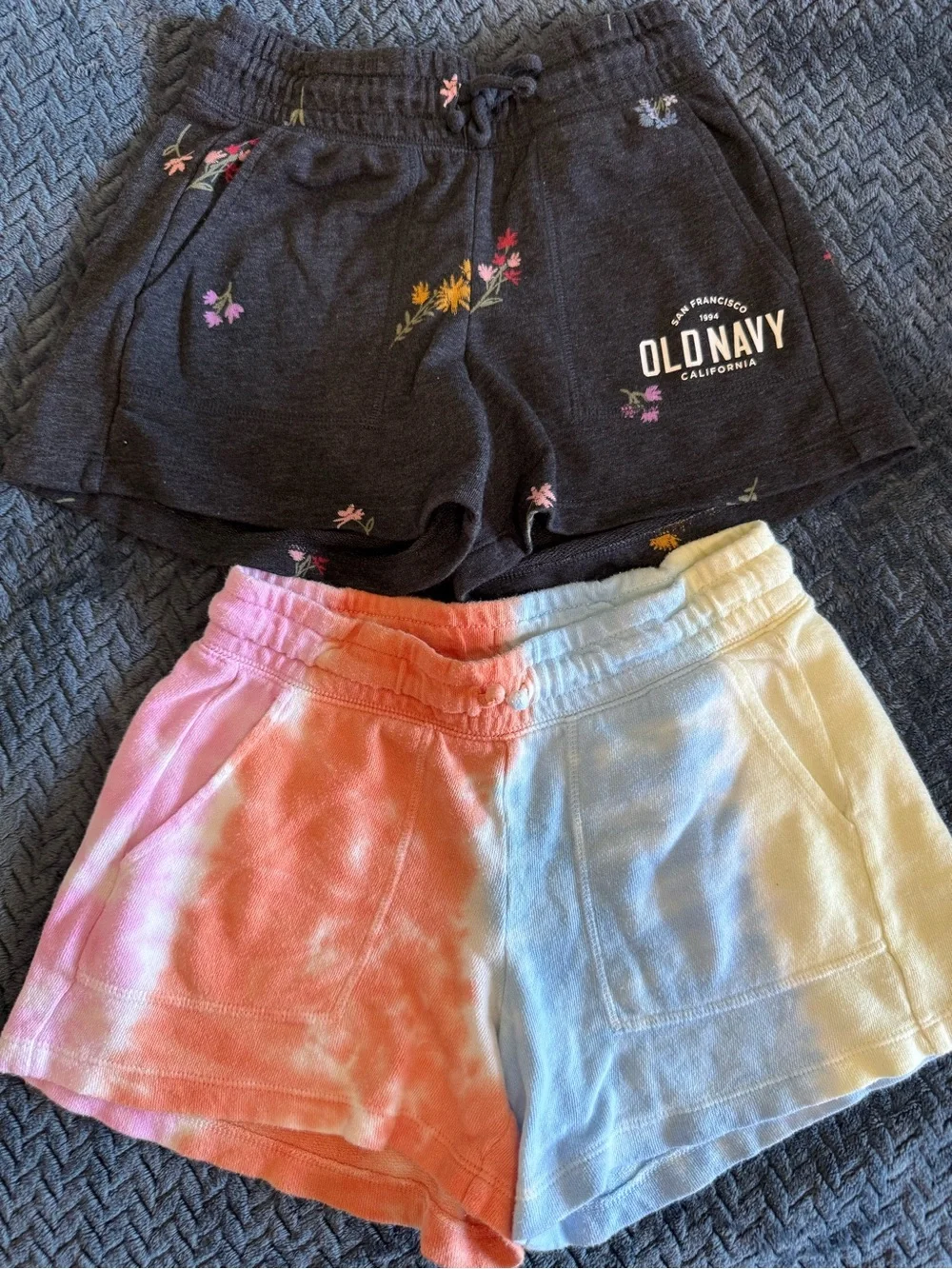 Old Navy Girl’s Black Floral Lounge Shorts & Tie-Dye Pastel Shorts-Set of 2