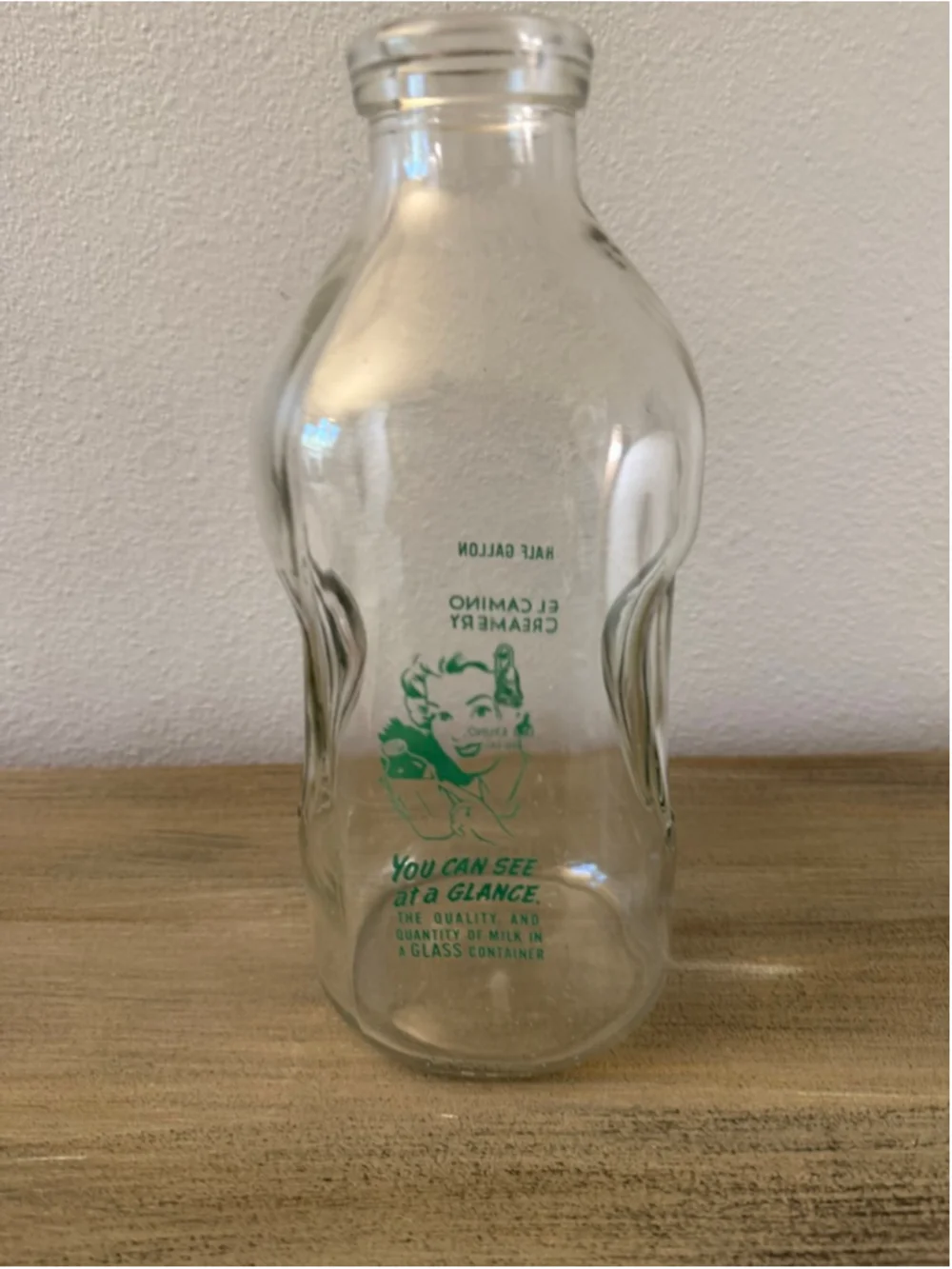 vintage El Camino Creamery half-gallon glass milk bottle San Bruno, CA