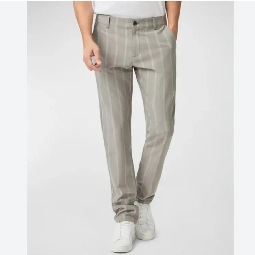 PAIGE Stafford Tapered Pinstripe Trousers Oyster Shell Size 31