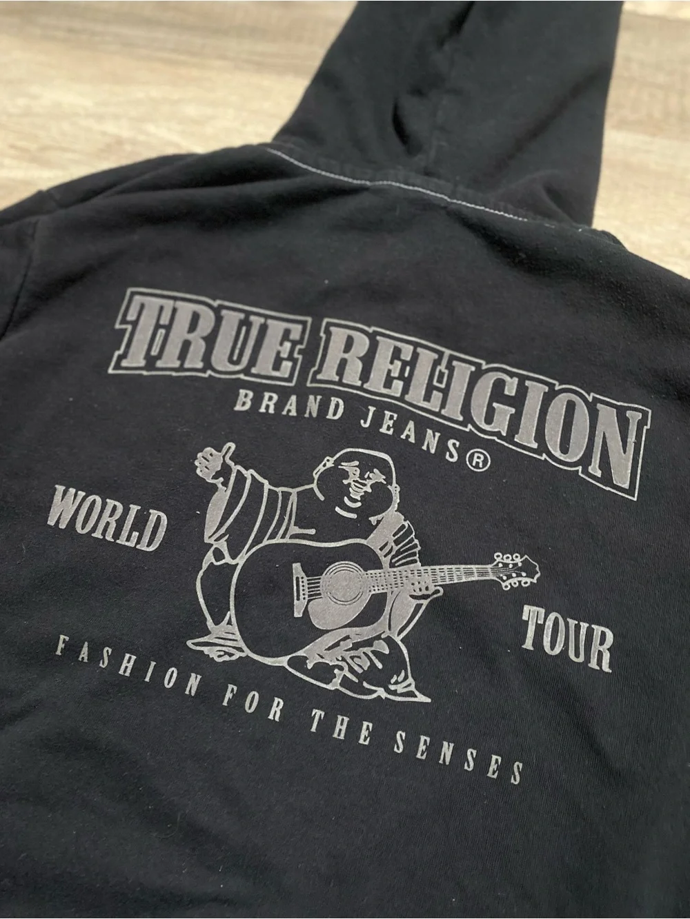 True Religion Black Full-Zip Hooded Sweatshirt