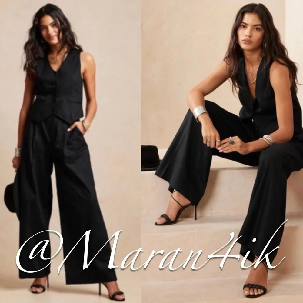 Banana Republic Linen-Blend Wide-Leg Pant Pleated - Black size 2