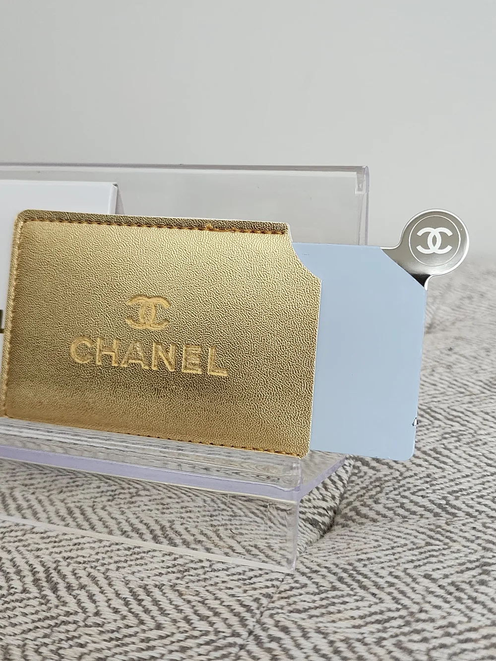 CHANEL Metallic Gold Card Sleeve with Mirror