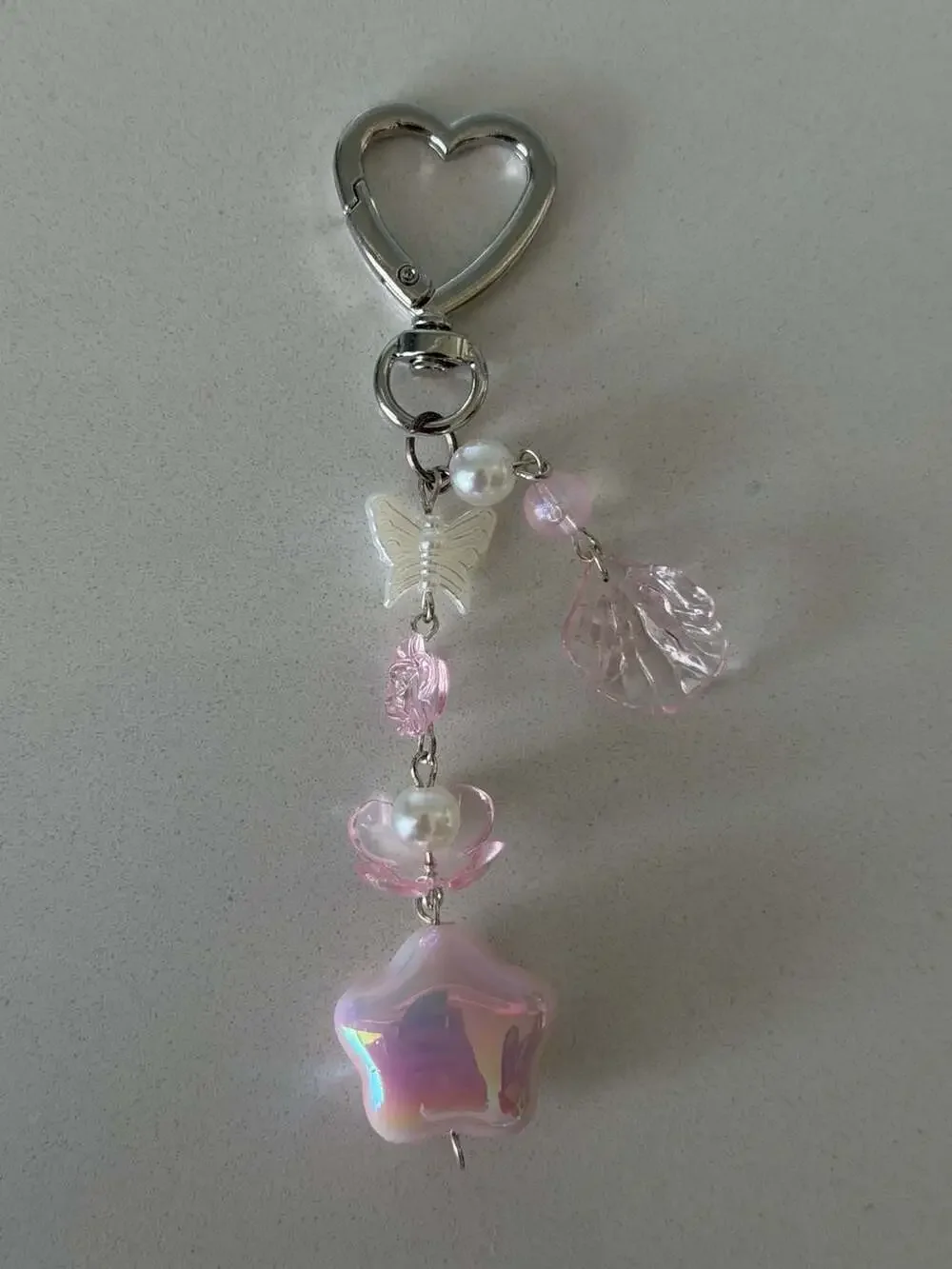 Handmade Y2K Style Pink Star and Butterfly Aesthetic Beaded Keychain