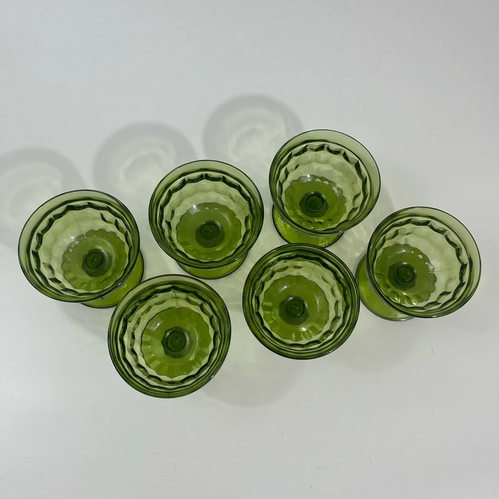 Indiana Glass Olive Green Compote Dessert Sherbet Goblets - Set of 6
