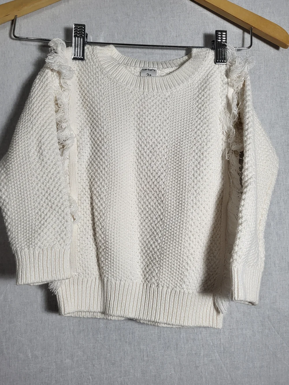 KidsCream Fringe Detail Knit Sweater
