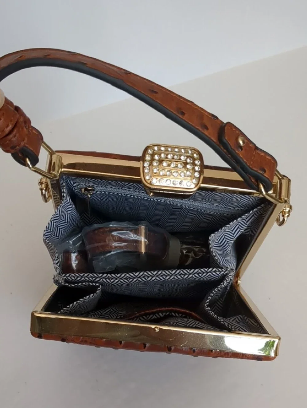 Brown Croc-Texture Top-Handle Women's Evening Bag