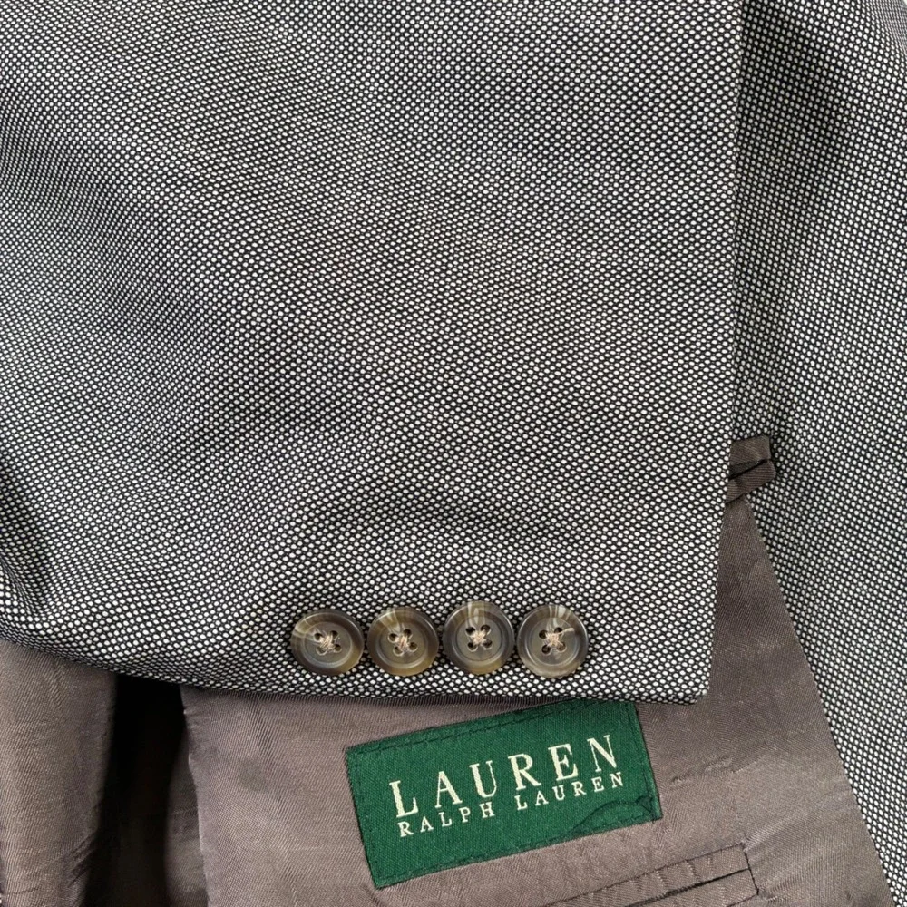 Lauren Ralph Lauren Blazer 50R Grey Micro Check 100% Wool Sport Coat