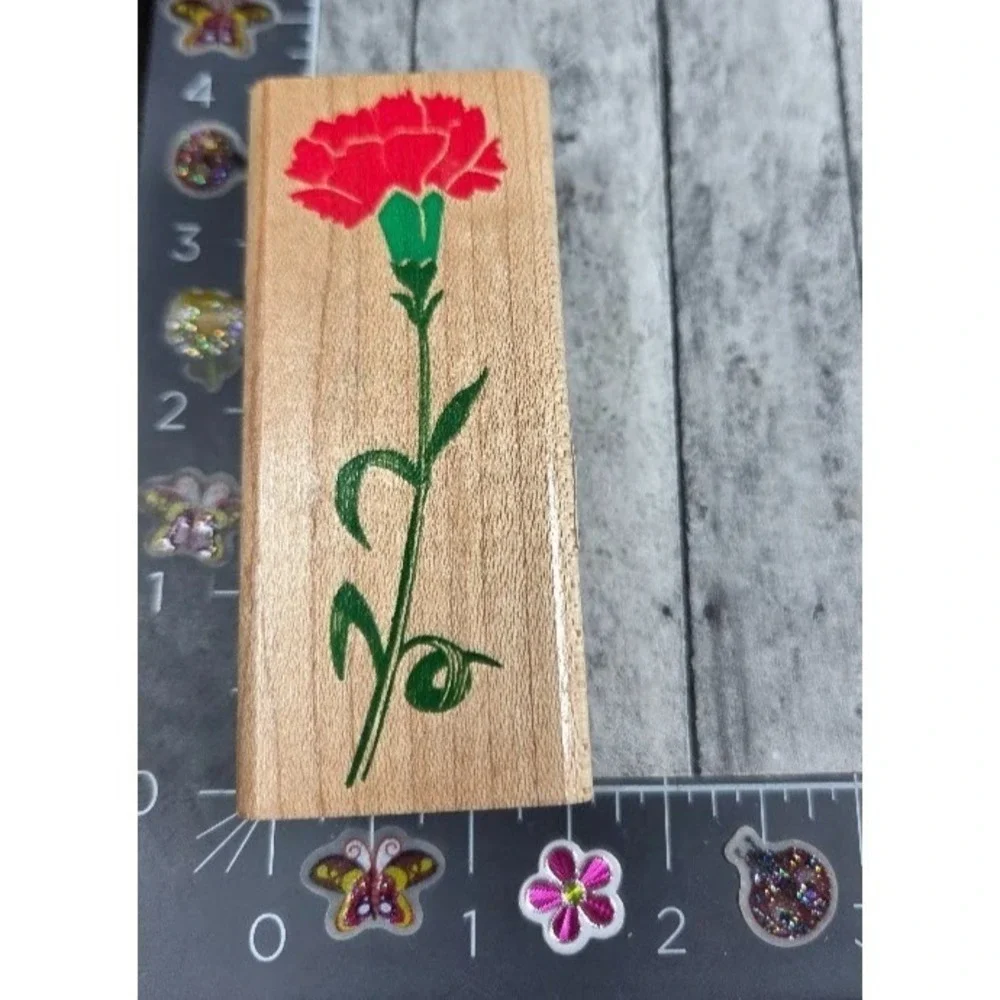 Rubber Stampede Carnation Flower Long Stem Z224E Rubber Stamp Wood #B41