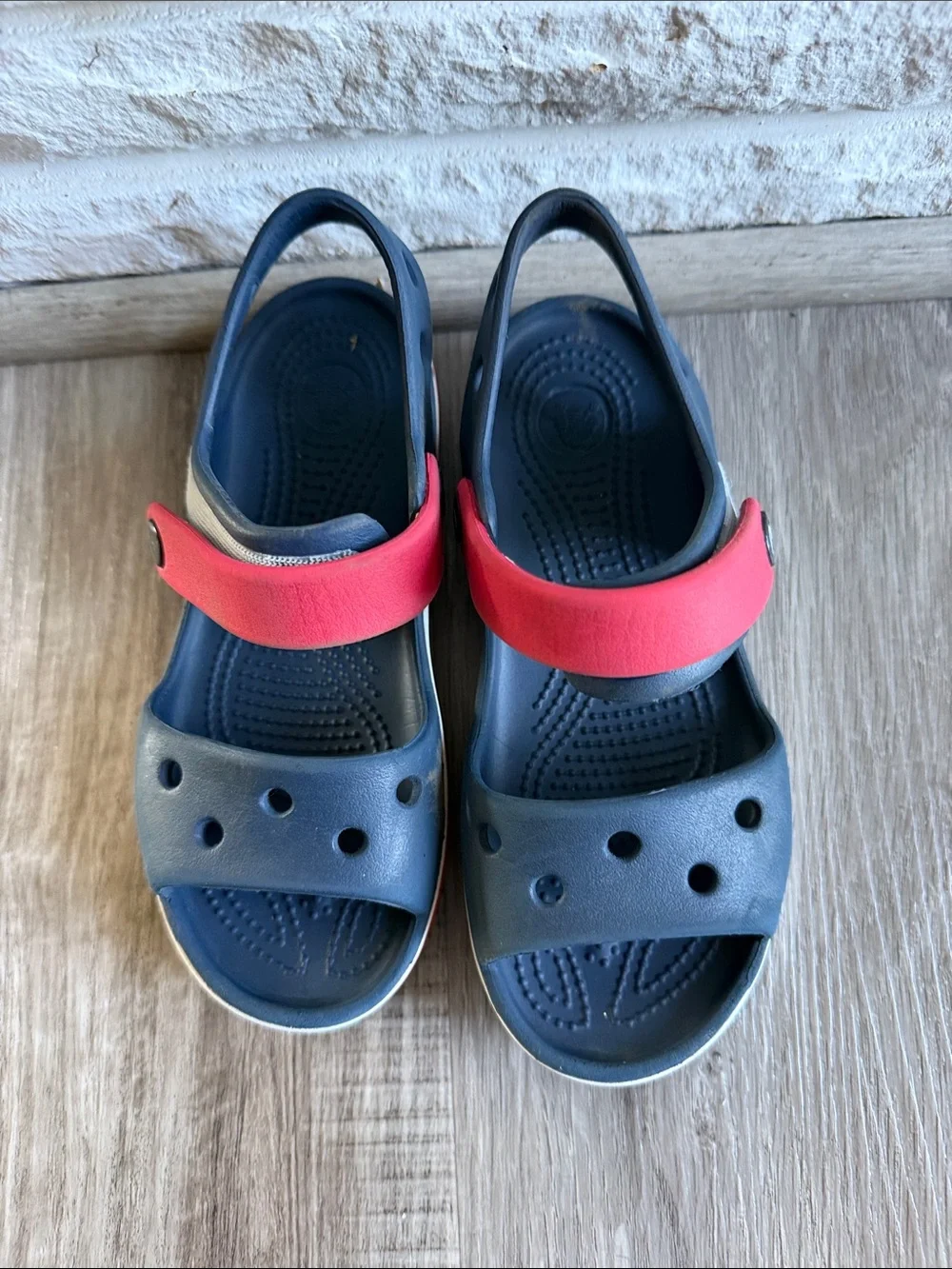CROCS Kids Navy and Red Adjustable Strap Sandals