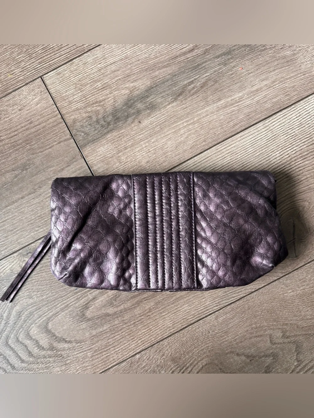 Jessica Simpson Metallic Plum Quilted Clutch with Frame Detail