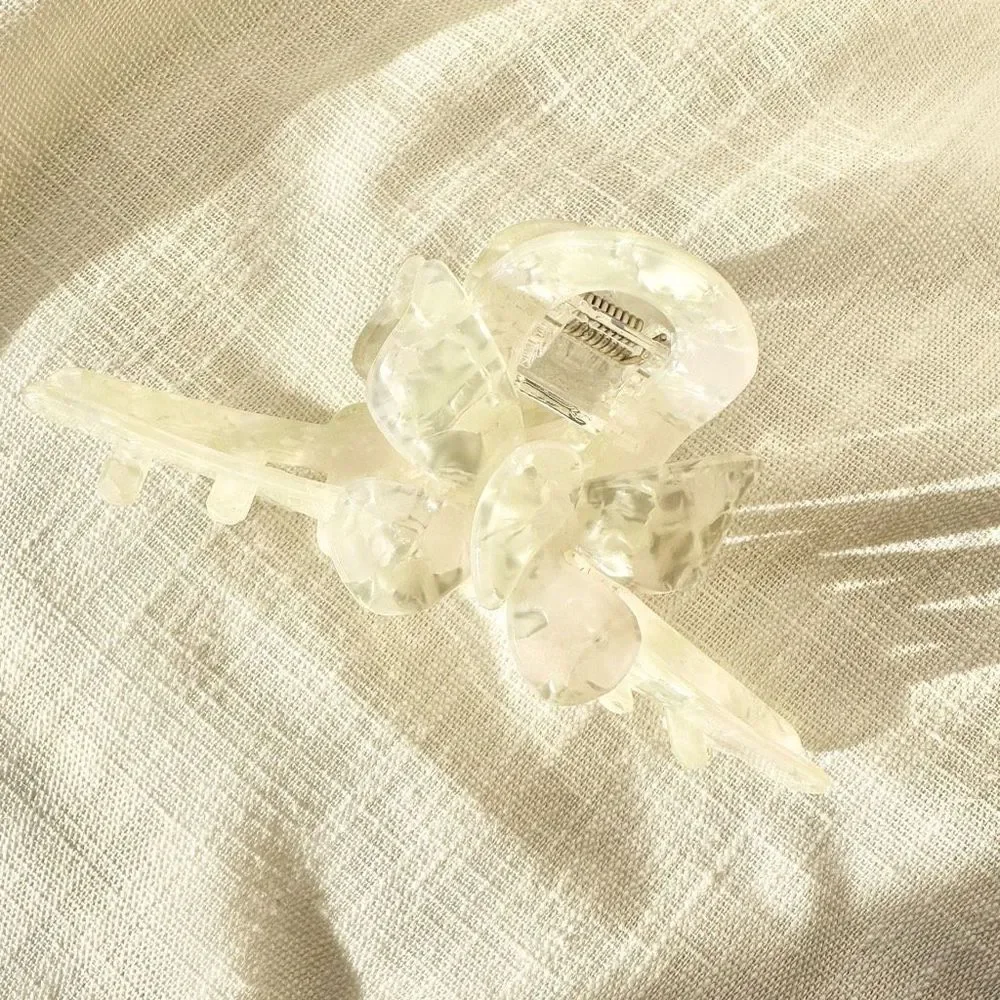 Off-white pearlescent butterfly hair claw