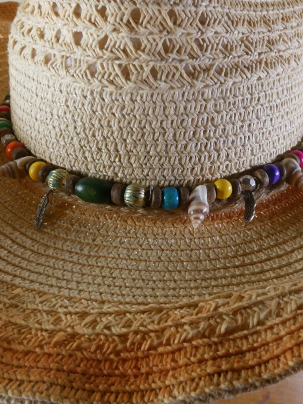 NEW Beaded Straw Cowboy Hat Cowgirl Coastal Beach One Size Boho Festival