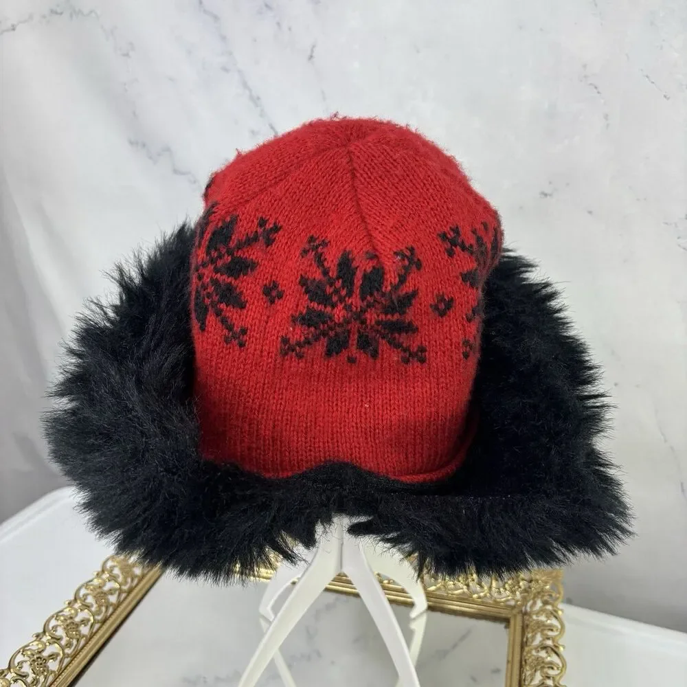 Vintage 90s Cossack Papakha Brimmed Faux Fur Hat Beanie Après-Ski Festive Retro
