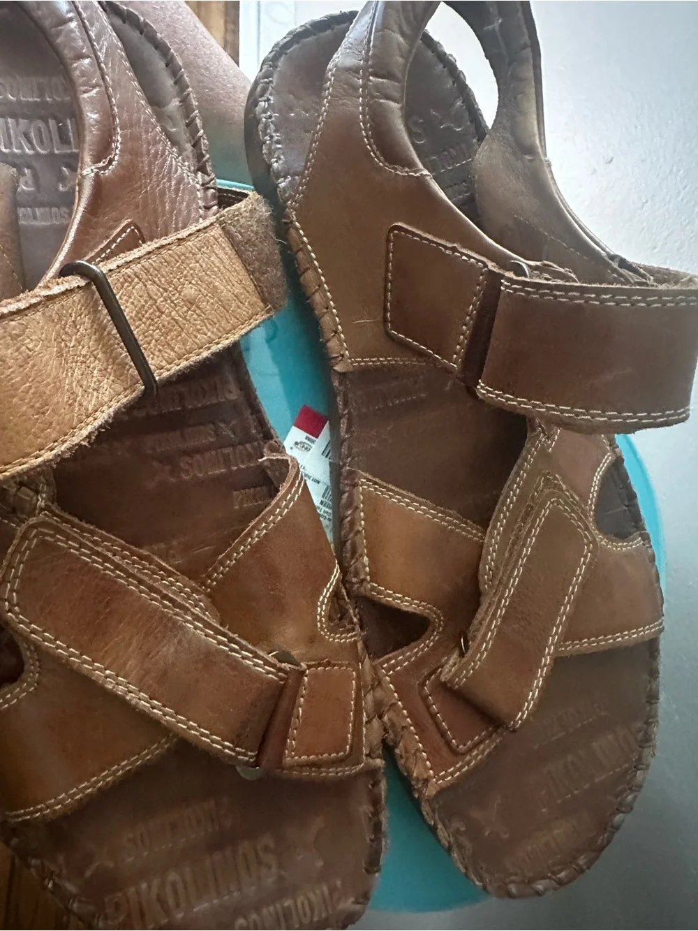 PIKOLINOS Brown Leather Velcro Fisherman Sandals