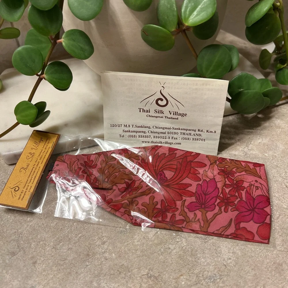 🌸🇹🇭🌺 100% Thai Silk Pink and Red Floral Headband 🌸🇹🇭🌺