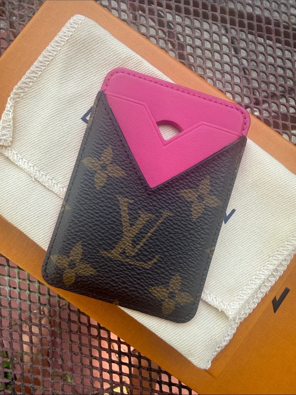 Louis Vuitton Brown Monogram Card Sleeve with Pink Trim