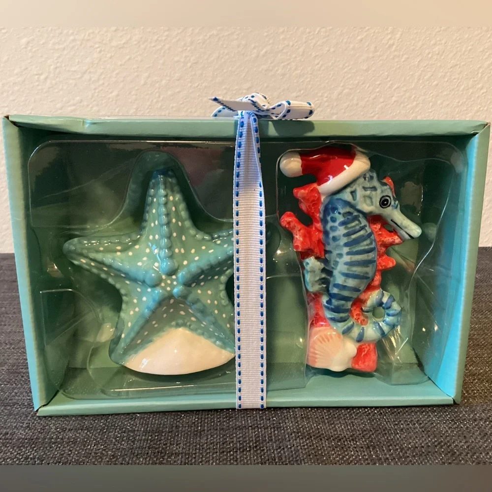 Coastal Holiday Starfish & Seahorse Figurine Set - Blue