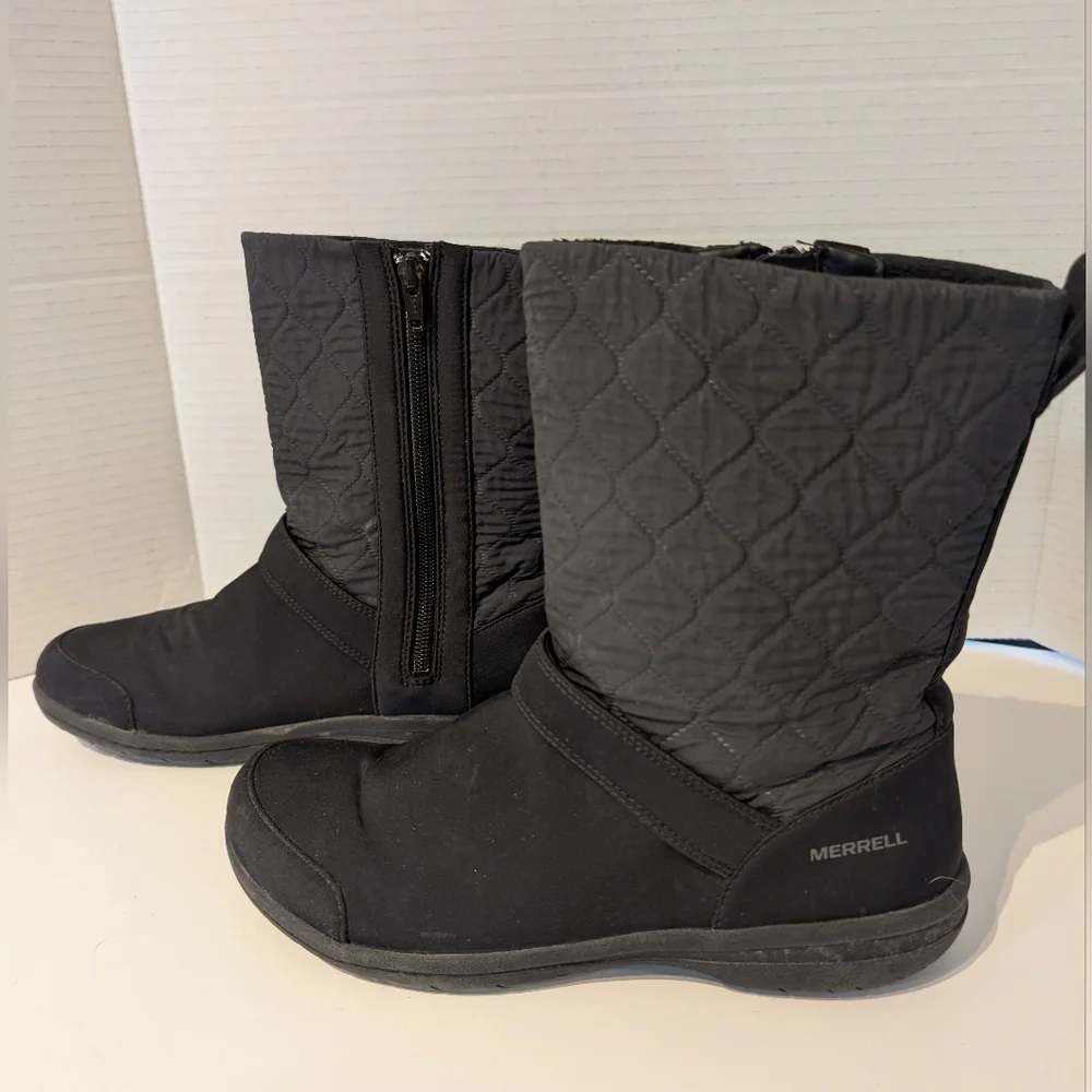 Merrell Womens Quilted Black Winter Boots‎ Sz. 7.5