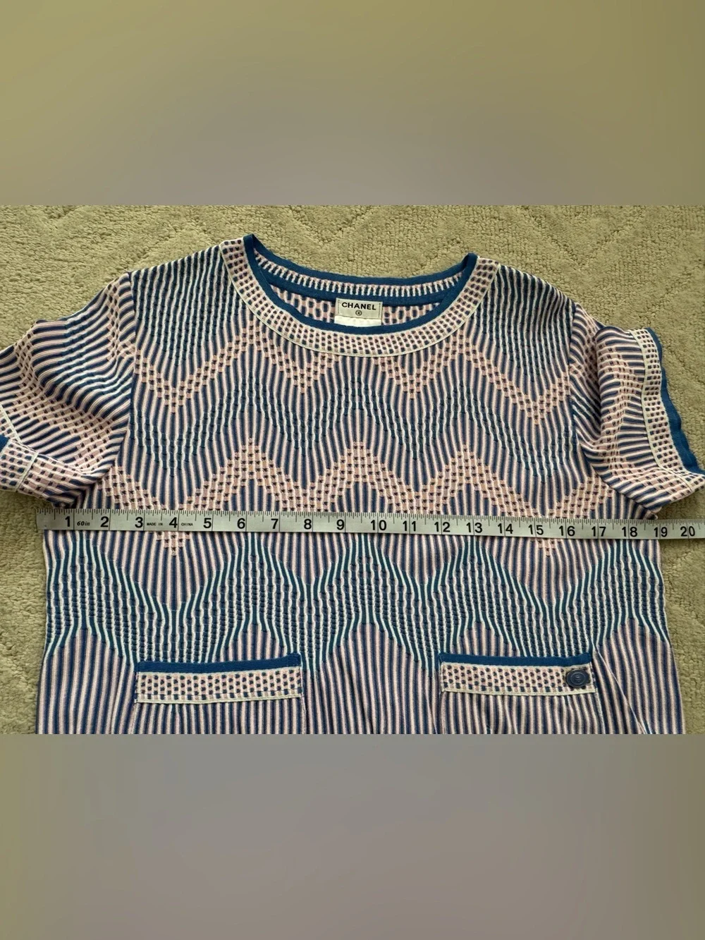 Chanel Authentic Cruise Blue/Pink/White Zigzag Pattern  Knit Top/36/ New