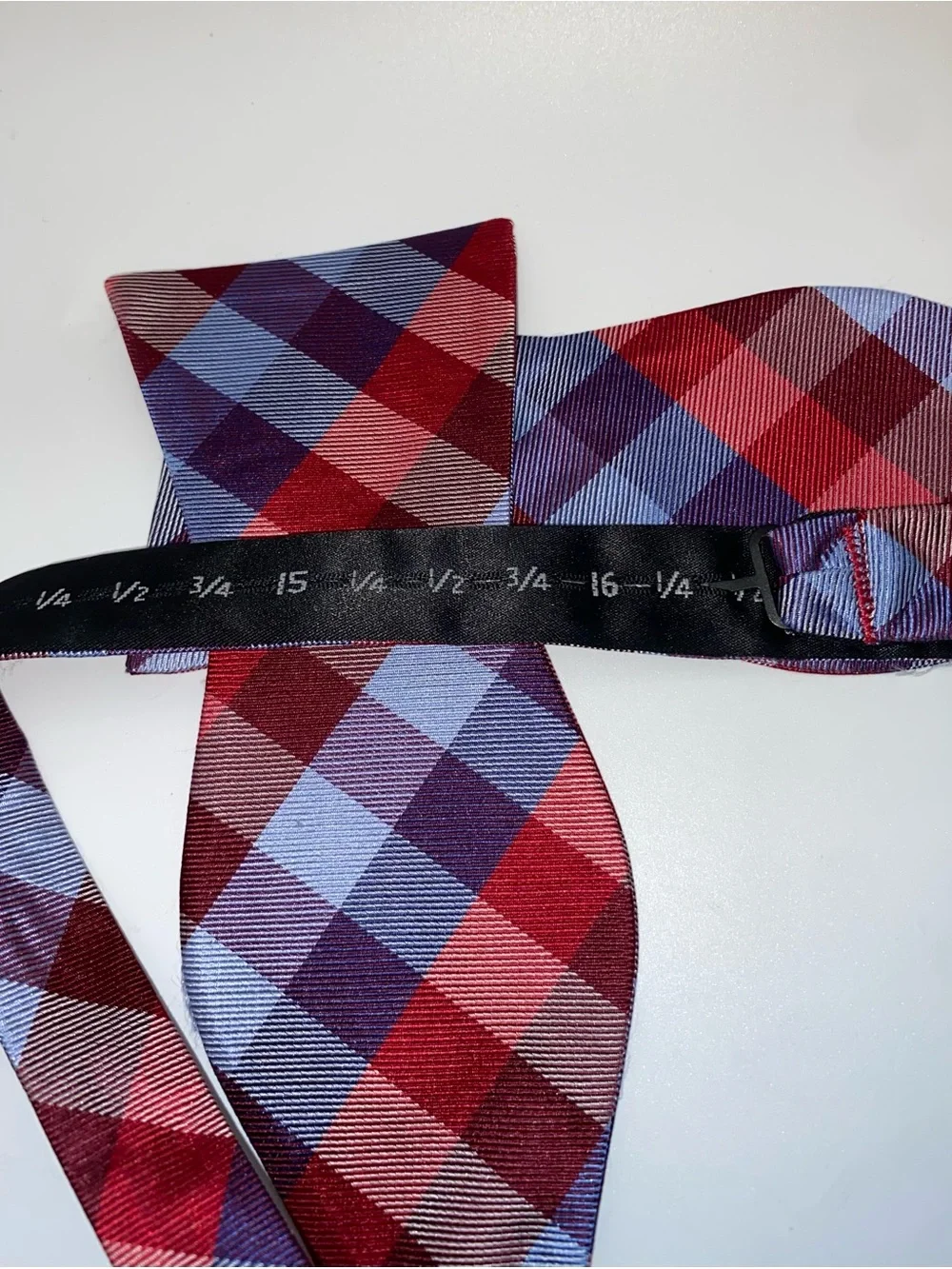 Mens Izod Bow Tie 100% Silk Red Blue Plaid Self-Tie