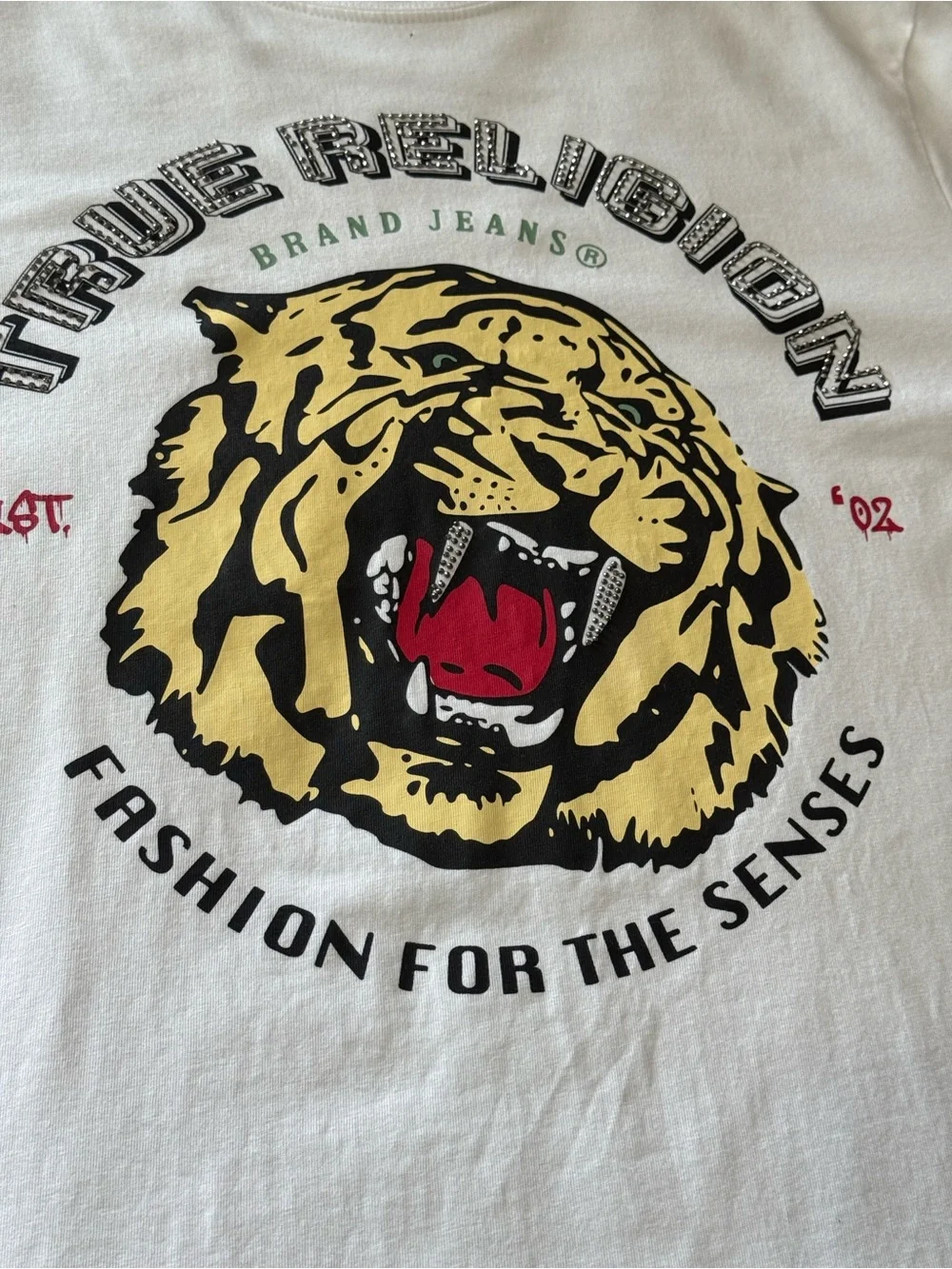 True Religion White Tee with Roaring Tiger Graphic