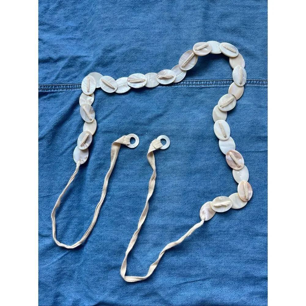VTG Mother of Pearl Shell Tie Belt Boho Coastal Mermaid Resort Waist Sash 68
