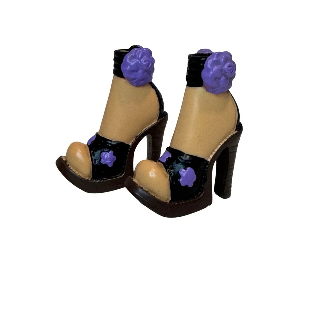 Barbie My Scene Doll High Heel Sandals Shoes Purple Black Ankle Strap‎ Open Toe