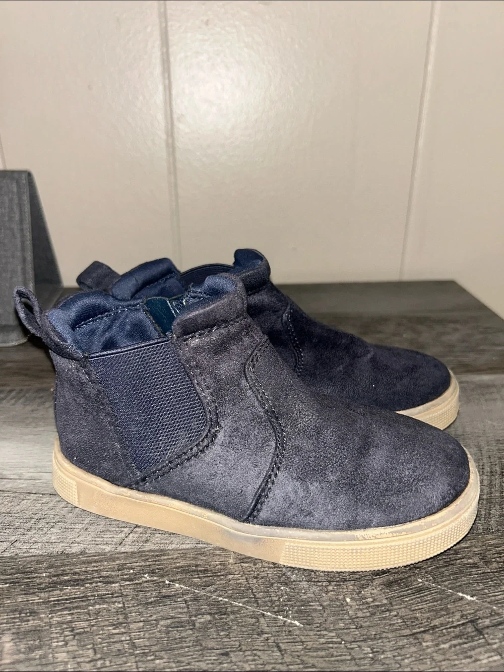 wonder nation Navy Suede Chelsea Boots with Tan Sole