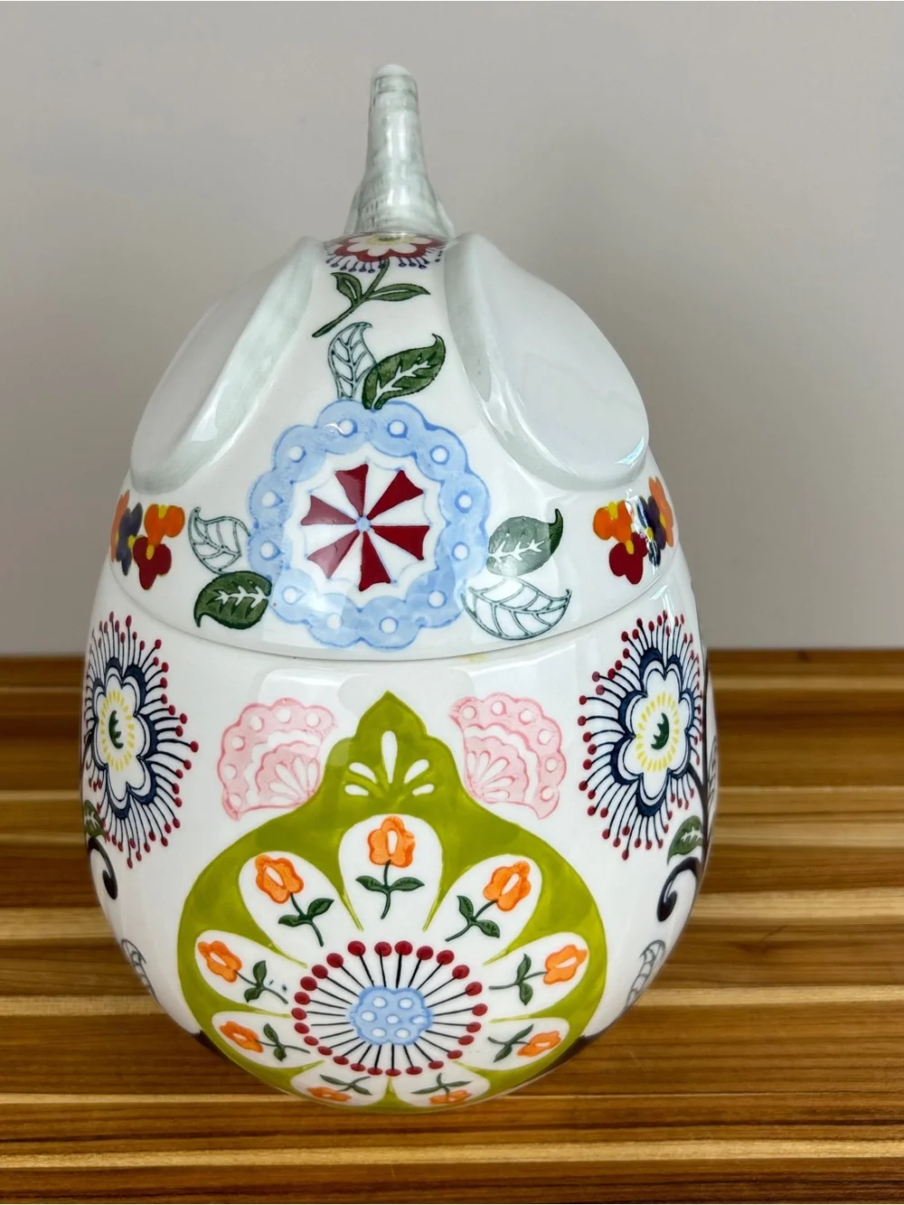 Pier 1 Hand Painted Stoneware Elephant Cookie Jar