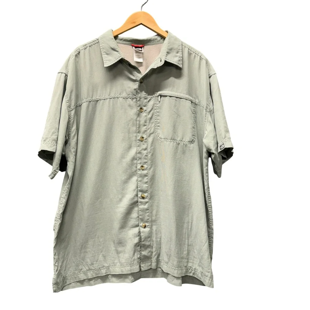 The North Face Button‎ Down Shirt Mens XL Short Sleeve Sage Green Hiking Gorpore
