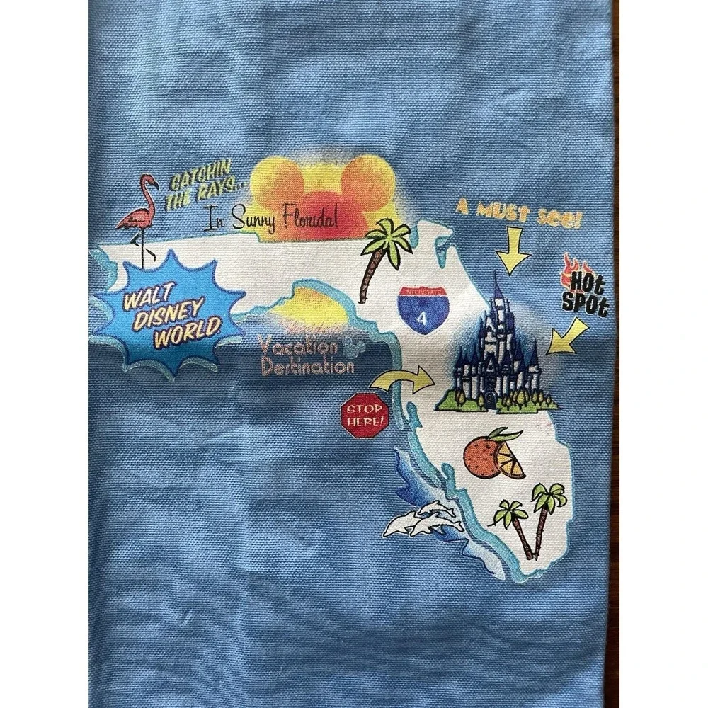 Disney World Souvenir Terry Cloth Towel Printed 1990s Blue Florida 26.5 X 17