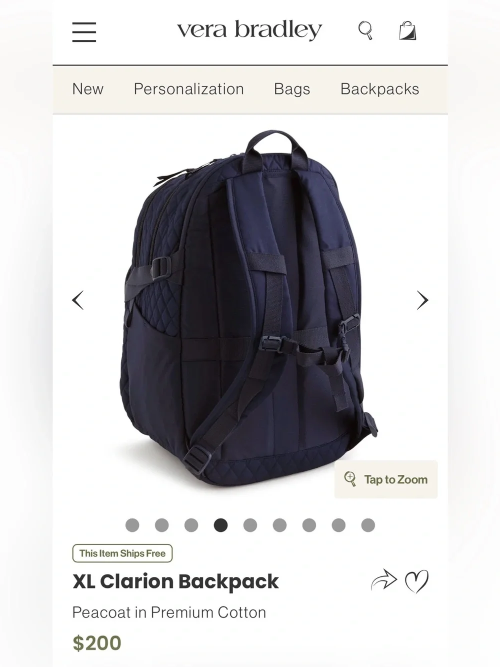 Vera Bradley XL Clarion Backpack - Black